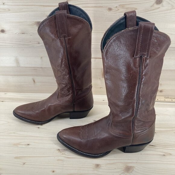 Tony Lama VTG Cowboy Boots Womens Size 7 Brown Leather Western Rodeo Pointed Toe - Picture 2 of 16